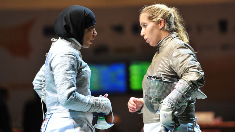 Ibtihaj Muhammad (l) will make US Olympic history this summer