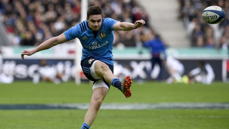 Italy fly-half Carlo Canna kicks a penalty