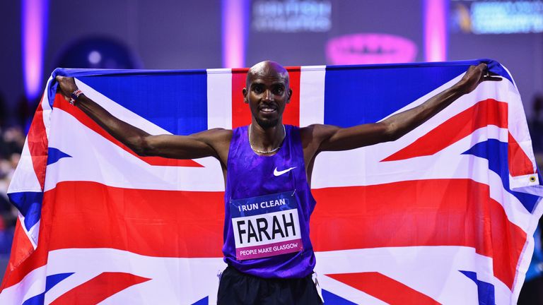 Mo Farah celebrates in Glasgow after glory in the 3,000m