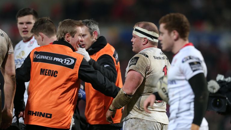 Callum Black (centre) scored a try on his 100th Ulster appearance
