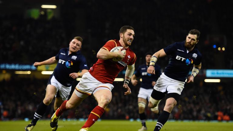 Wing George North scores Wales' third try against Scotland