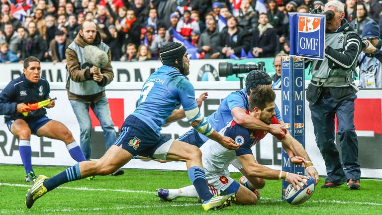 France wing Hugo Bonneval scores his side's third try