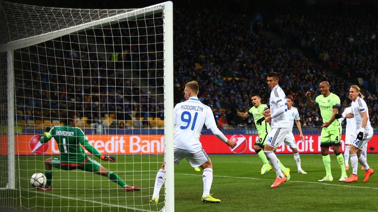 Sergio Aguero fires home City's opening goal