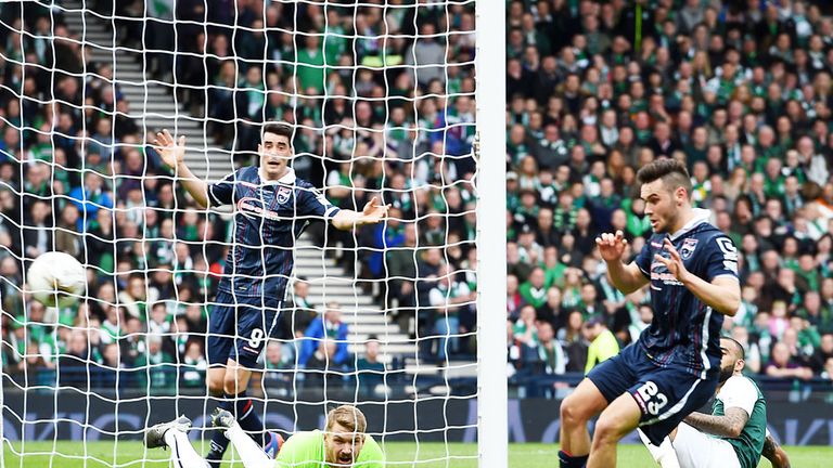 Alex Schalk (right) scores the winning goal for Ross County against Hibernian