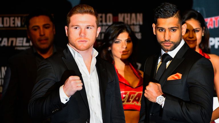 Amir Khan (right) will share the ring with Saul 'Canelo' Alvarez next month