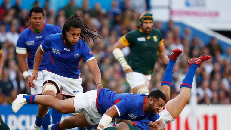 Matu'u (middle) played in all of Samoa's World Cup matches last year