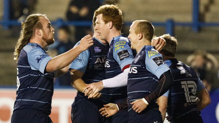 Cardiff Blues' Rhys Patchell (middle) scored 19 points