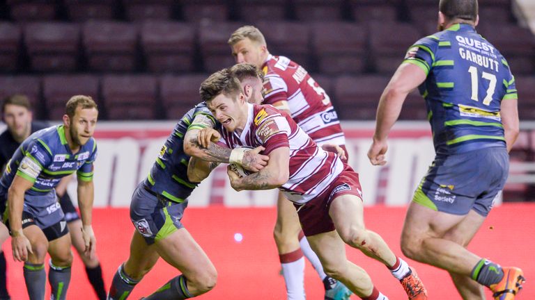 Wigan's John Bateman scores in the 28-6 win over Leeds last weekend