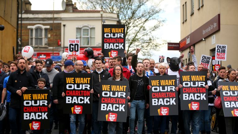 Charlton fans protest outside the ground