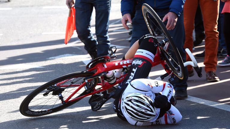 Fabio Felline crashed in the neutral zone at the Amstel Gold Race