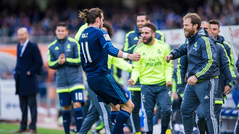 Gareth Bale went to celebrate his 21st goal of the season with his Real Madrid team-mates