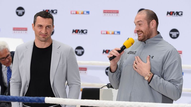 Tyson Fury (R) and Klitschko are preparing for a Manchester rematch