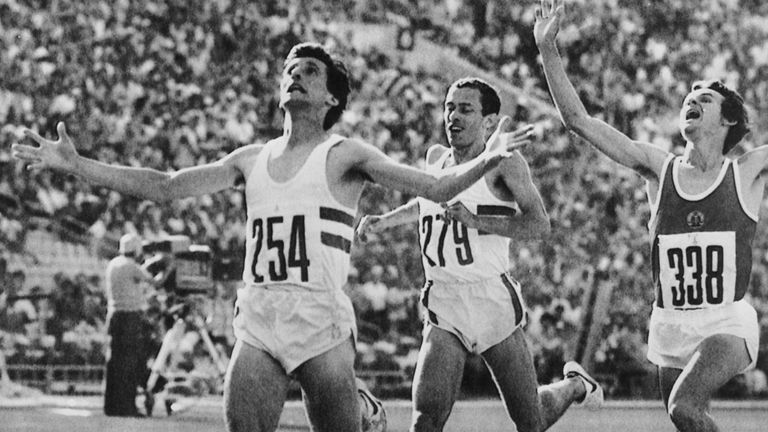 Sebastian Coe beats fierce rival Steve Ovett in the 1500m final at the 1980 Moscow Olympics