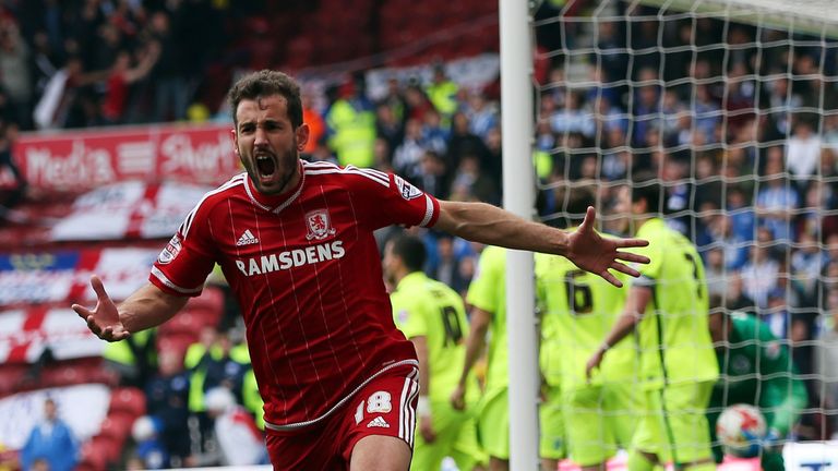 Cristhian Stuani of Middlesbrough celebrates the opening goal