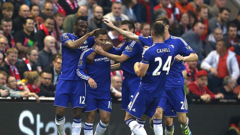 Eden Hazard celebrates his superb goal in the first half