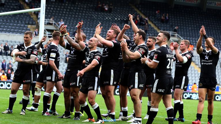  Players of Hull FC celebrate victory at Magic Weekend