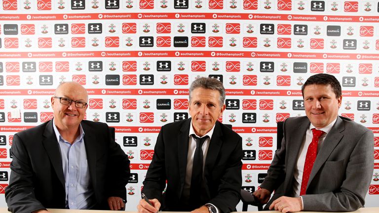 Puel with Saints executive director of football Les Reed (left) and chief executive Gareth Rogers (picture: Southampton Football Club)