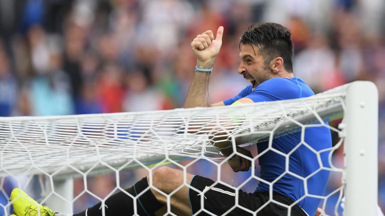 Buffon celebrates Italy's victory
