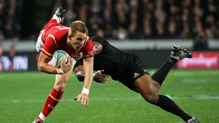 Wales full-back Liam Williams is tackled by  Savea