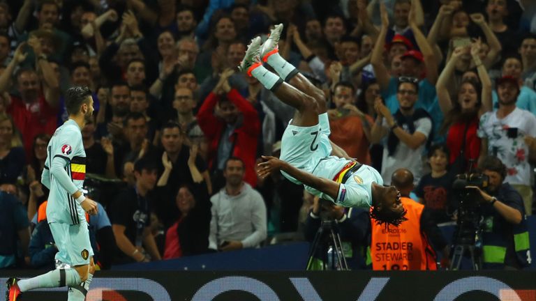 Batshuayi celebrates scoring against Hungary during Euro 2016