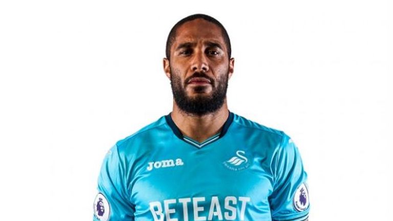 Ashley Williams models the Swansea away kit (image c/o Swansea)