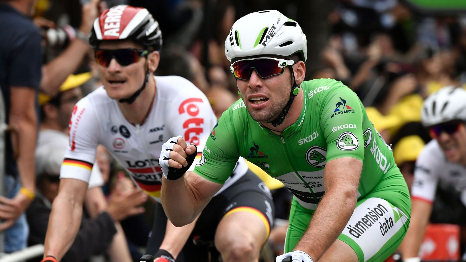 Tour de France: Mark Cavendish beats Andre Greipel on stage three