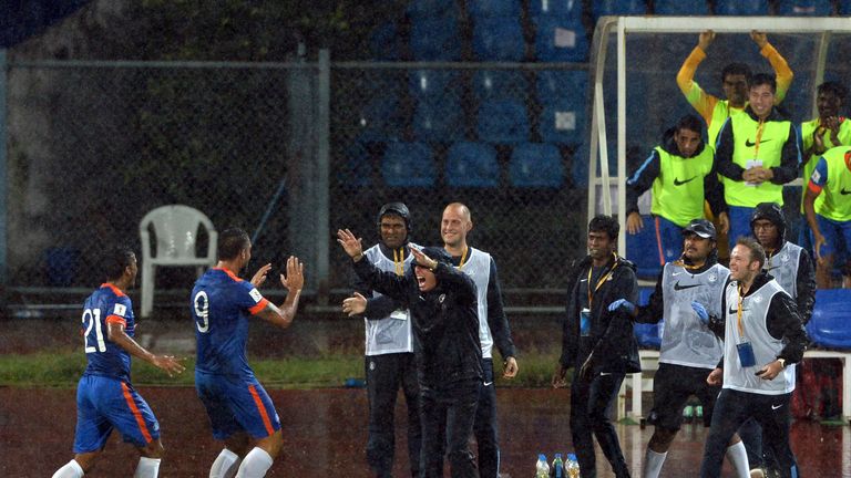 Celebrations for India during a World Cup qualifier against Guam