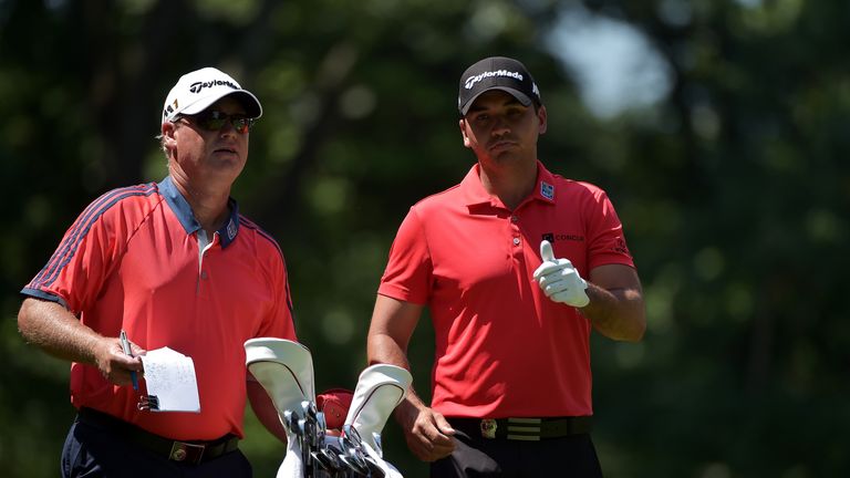 Day and caddie Colin Swatton get their first look at the Baltusrol course on Wednesday