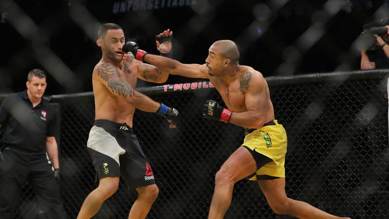 Jose Aldo (right) dominated over five rounds against Frankie Edgar