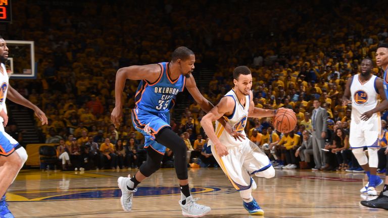 Durant (left) and Steph Curry will now be team-mates