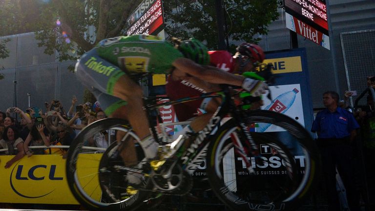 Sagan beat Kristoff by about the width of a tyre