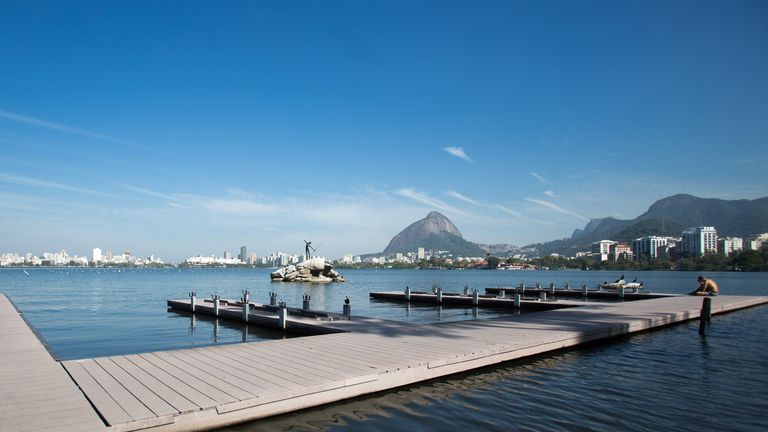 General view of Rodrigo de Freitas Lake, site of the Canoe Sprint and Rowing events during the Rio 2016 Olympics 
