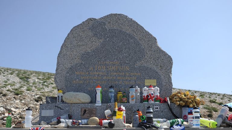 The memorial to Tom Simpson, who collapsed on that spot on Mont Ventoux and later died in 1967