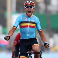 Greg van Avermaet celebrates winning the Olympic road race