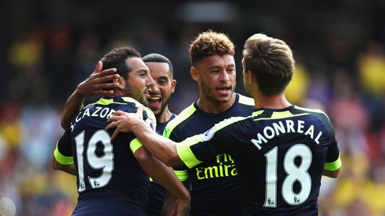 Santi Cazorla of Arsenal celebrates scoring his side's first goal