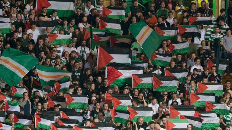 Palestinian flags were in evidence during the play-off first leg at Celtic Park