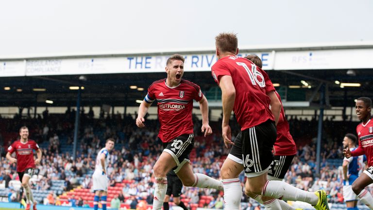 Tom Cairney of Fulham celebrates scoring the winning goal against his former club Blackburn