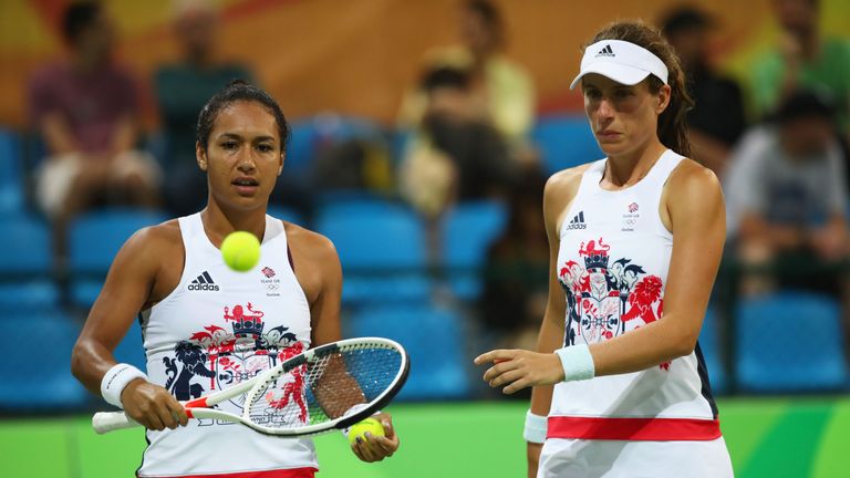 Heather Watson and Johanna Konta of Great Britain lost in the doubles
