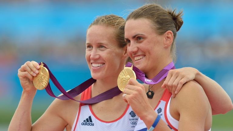 Glover and Stanning pose with their gold medals at London 2012