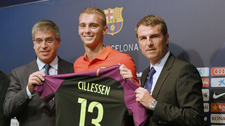 Dutch goalkeeper Jasper Cillessen at his Barcelona unveiling on Friday