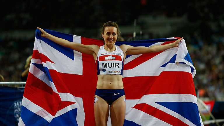 Laura Muir celebrates winning 1500m and breaking British record at London Anniversary Games in the summer