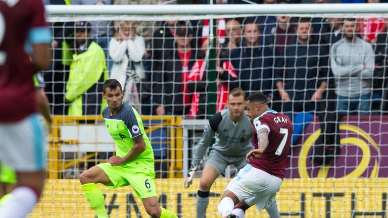 Burnley's English striker Andre Gray (right) scored the second