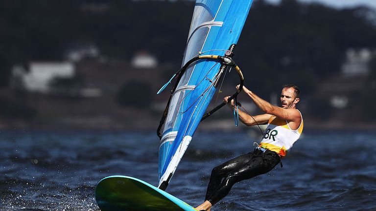 Nick Dempsey of Great Britain competes in the Men's RS:X class races in Rio