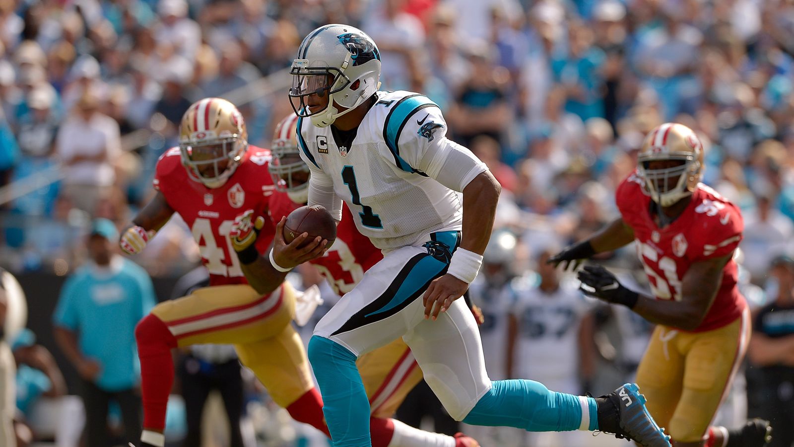 NFL round-up: Cam Newton throws four TDs against 49ers