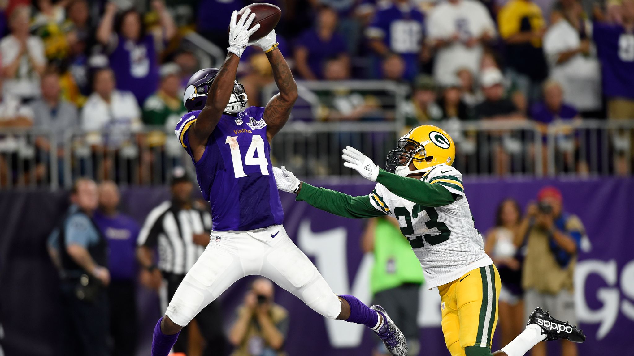 Minnesota Vikings 16 Green Bay Packers 0: Stefon Diggs scores only  touchdown at freezing Lambeau Field