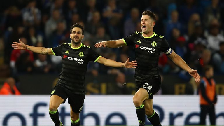 Cesc Fabregas of Chelsea celebrates scoring his side's fourth goal