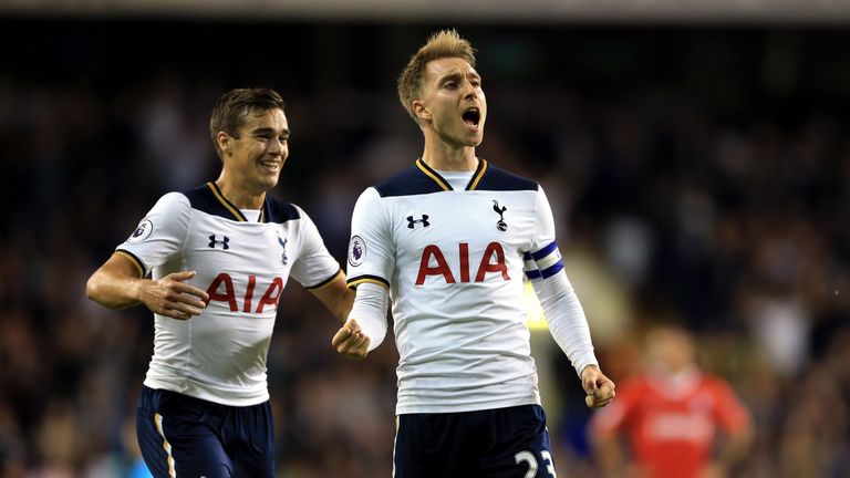 Christian Eriksen celebrates scoring Spurs' first of the game