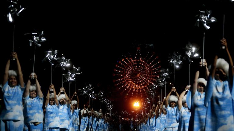 Artists perform during the closing ceremony at the Maracana