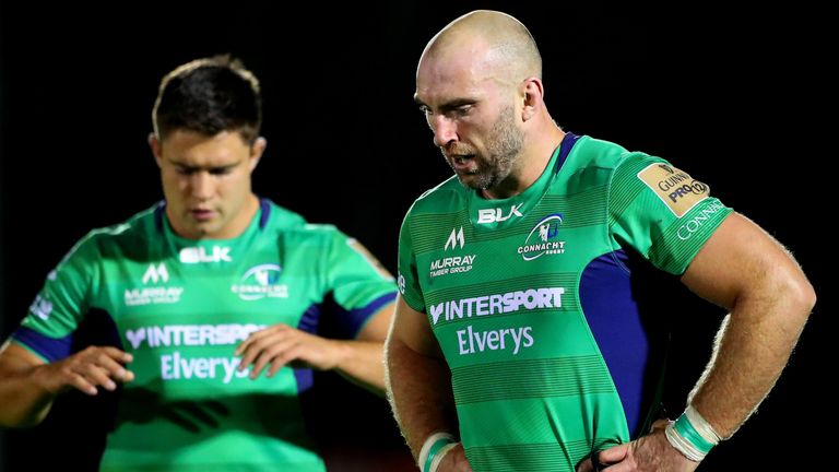 Connacht's Dave Heffernan and John Muldoon dejected after the game