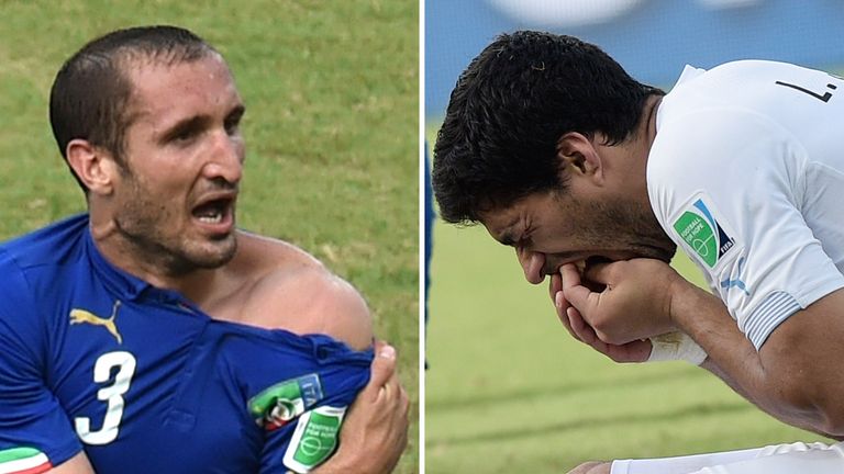 Italy defender Giorgio Chiellini was bitten by Uruguay forward Luis Suarez during their 2014 World Cup clash